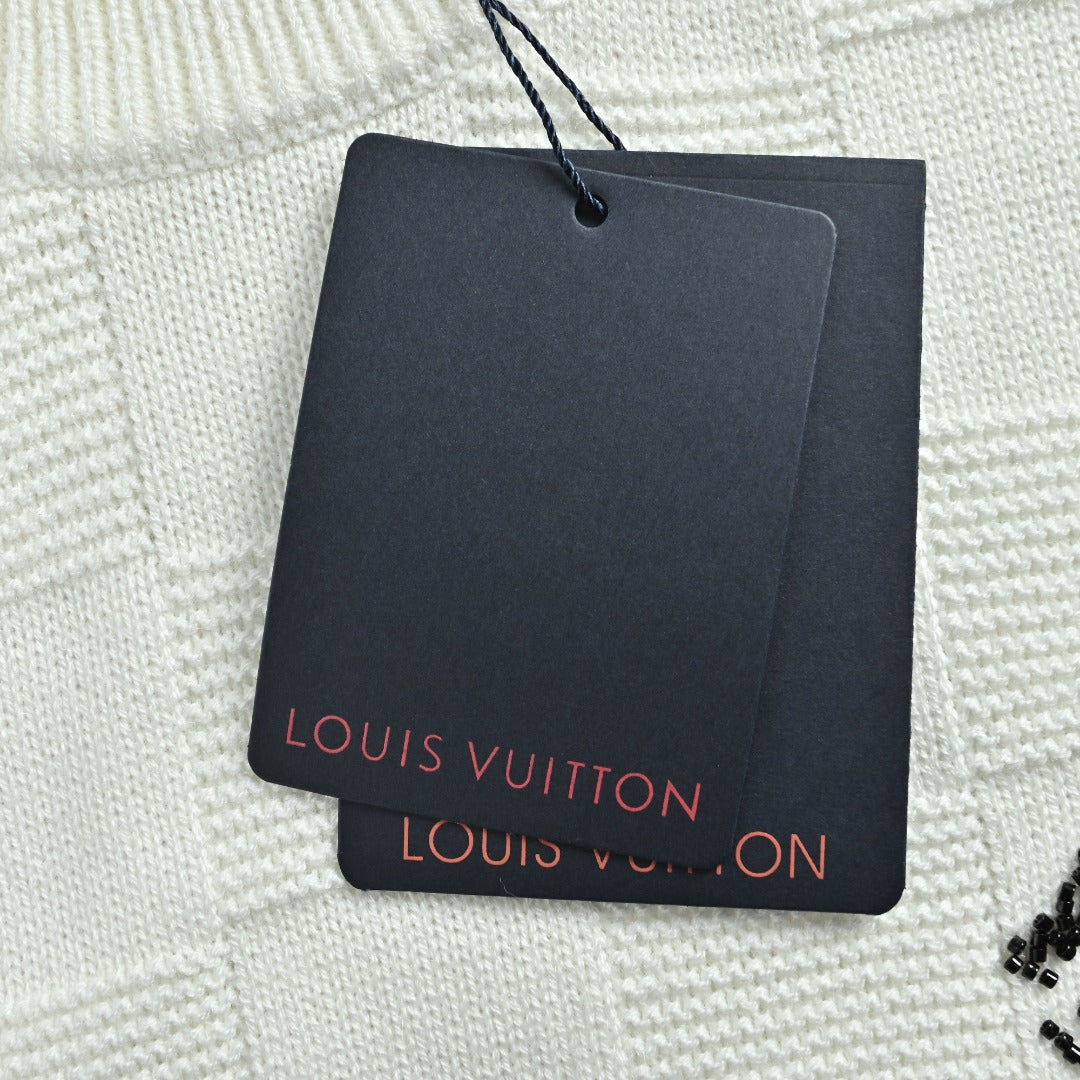 Louis Vuitton Checkerboard Bead-Embroidered Crewneck Sweater | White