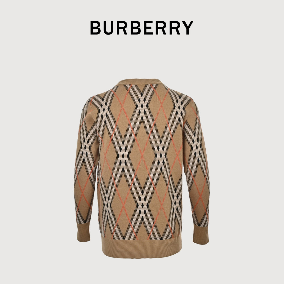 Burberry Diagonal Check Crewneck Knit Sweater | Camel