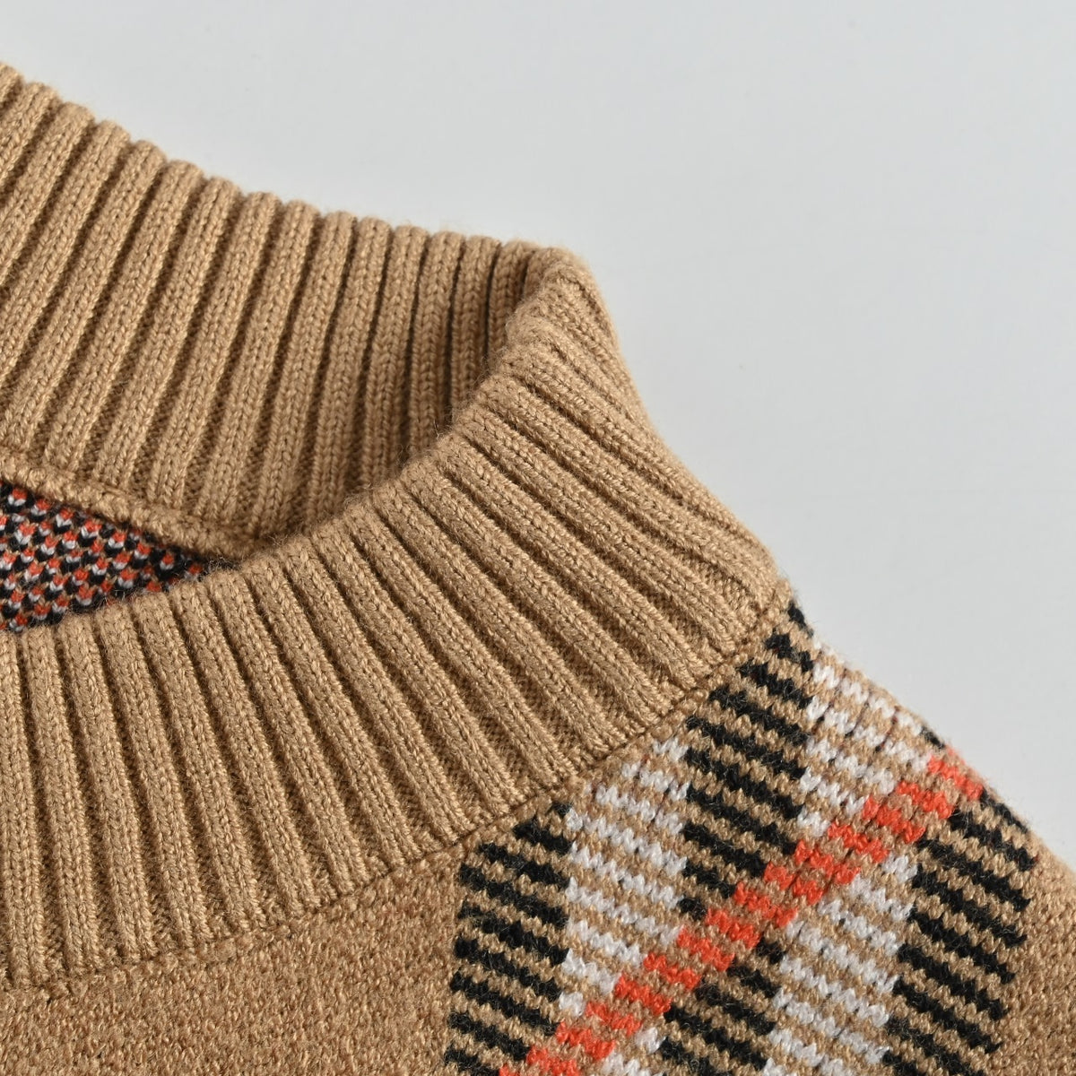 Burberry Diagonal Check Crewneck Knit Sweater | Camel