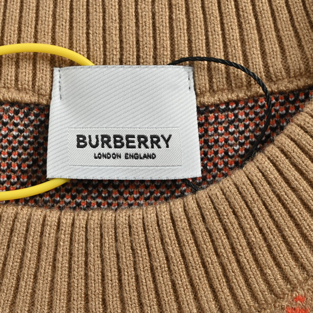 Burberry Diagonal Check Crewneck Knit Sweater | Camel