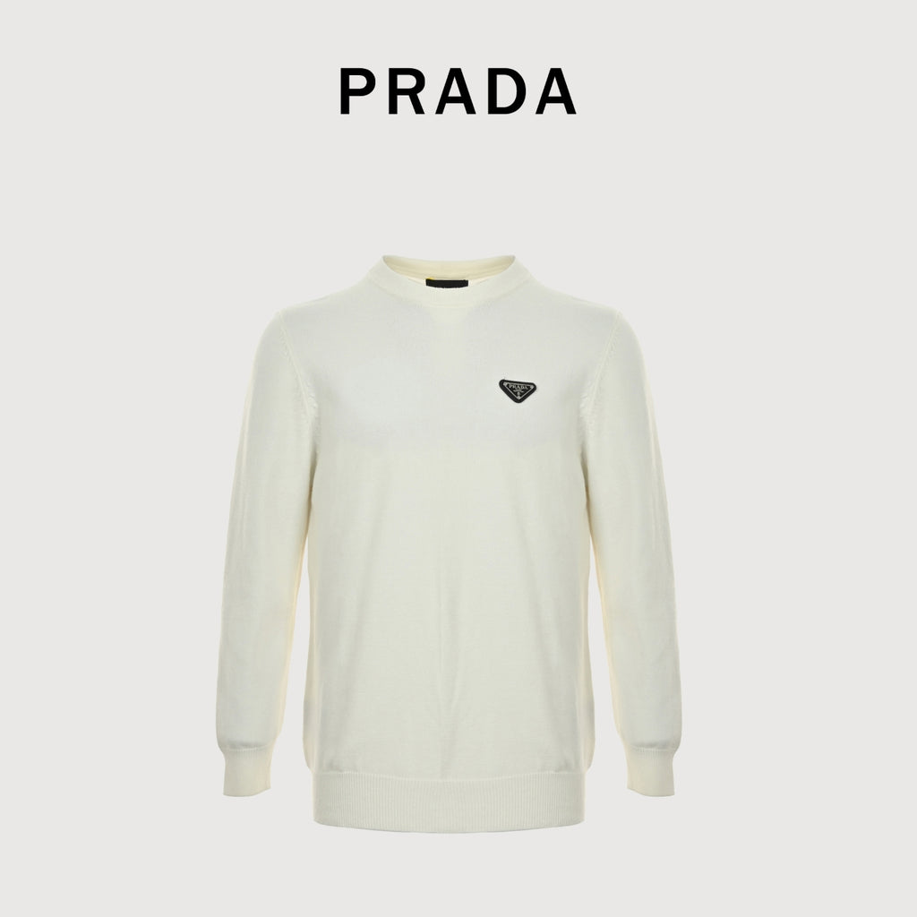 Prada Triangle-Logo Crewneck Knit Sweater | Ivory