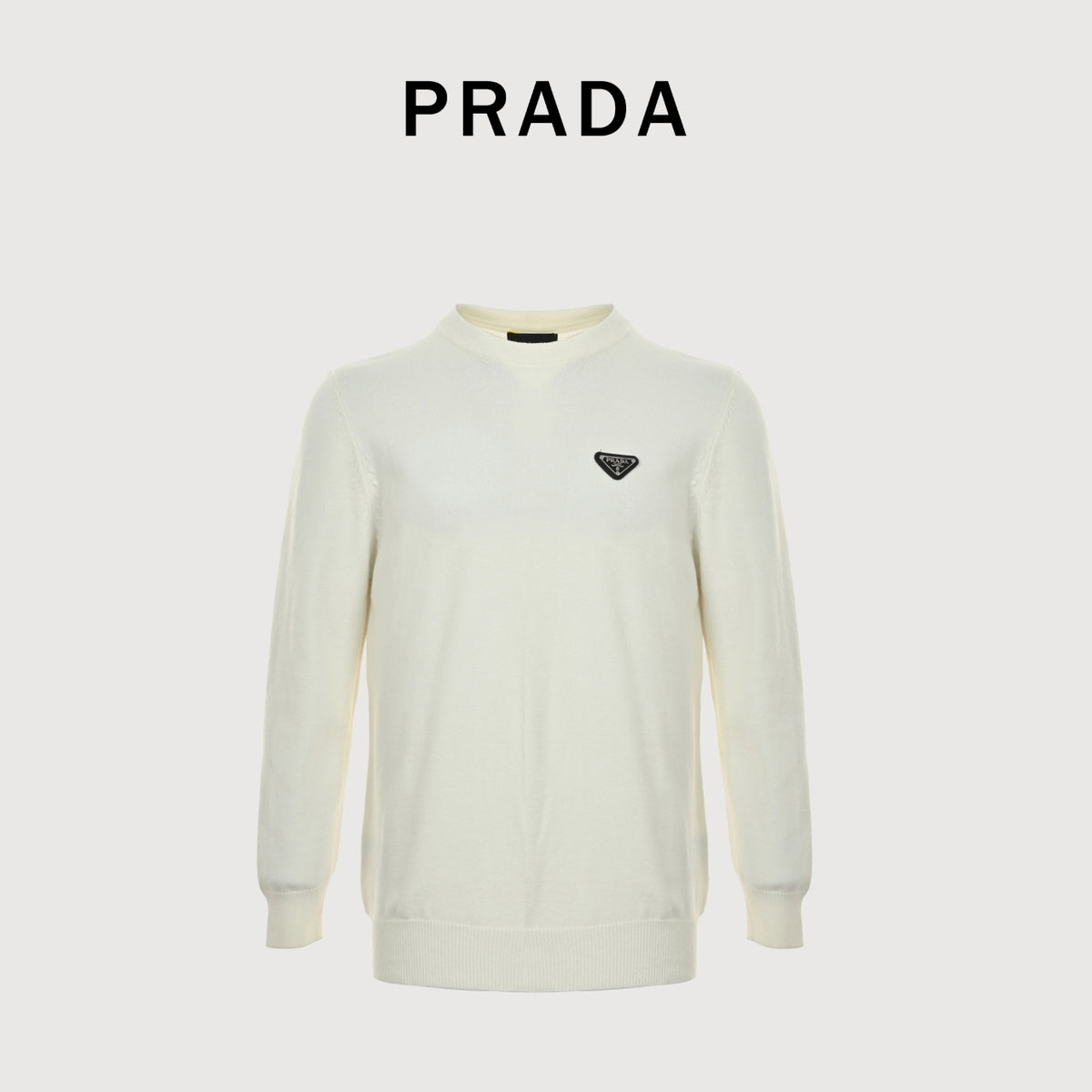 Prada Triangle-Logo Crewneck Knit Sweater | Ivory