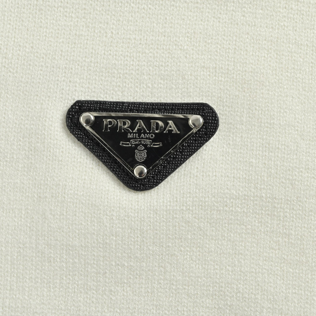 Prada Triangle-Logo Crewneck Knit Sweater | Ivory