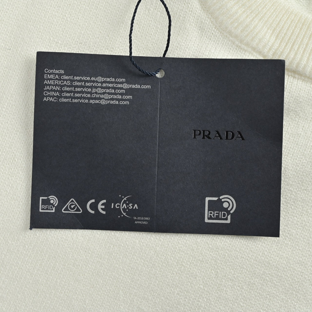 Prada Triangle-Logo Crewneck Knit Sweater | Ivory