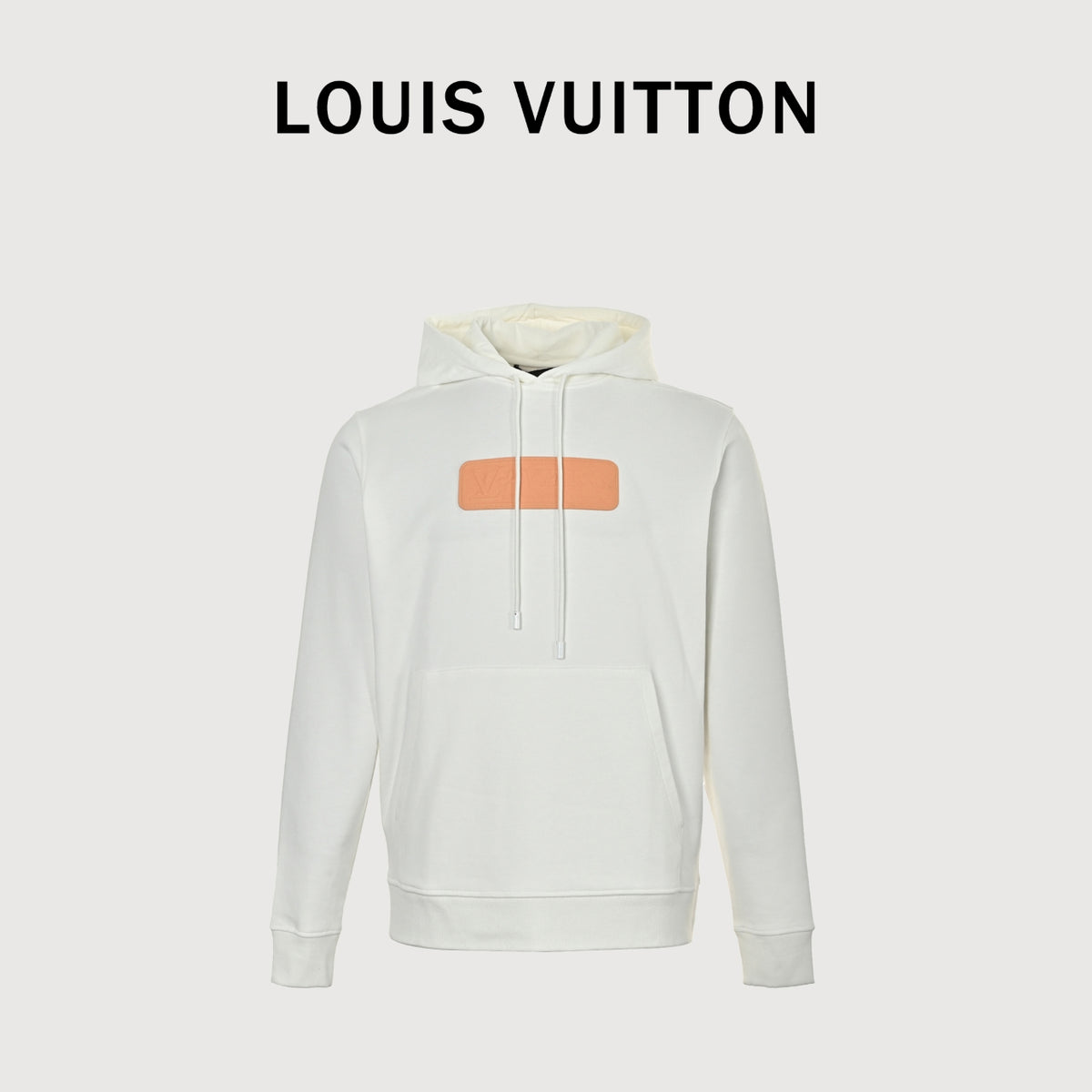 Louis Vuitton Embossed Leather-Patch Pullover Hoodie | Ivory