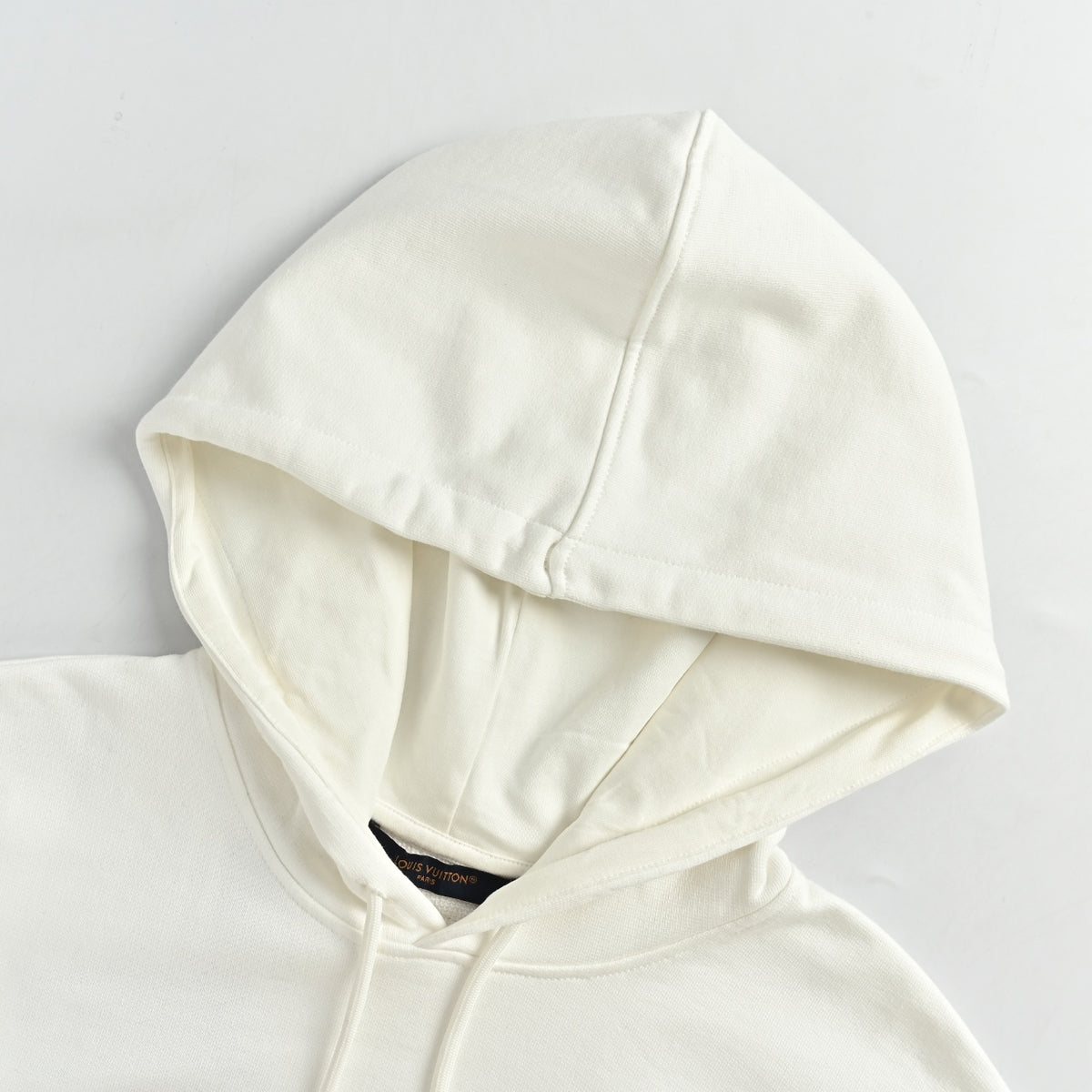 Louis Vuitton Embossed Leather-Patch Pullover Hoodie | Ivory