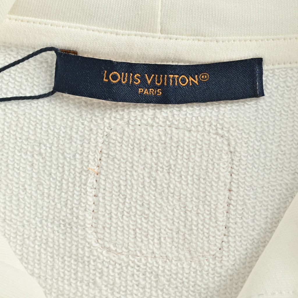 Louis Vuitton Embossed Leather-Patch Pullover Hoodie | Ivory