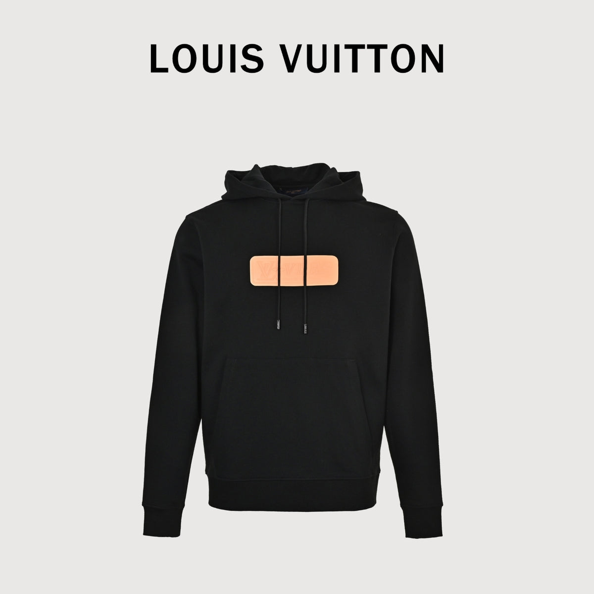 Louis Vuitton Embossed Leather-Patch Pullover Hoodie | Black