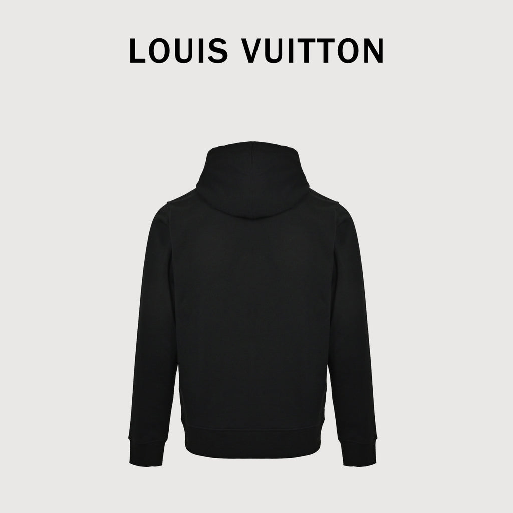 Louis Vuitton Embossed Leather-Patch Pullover Hoodie | Black