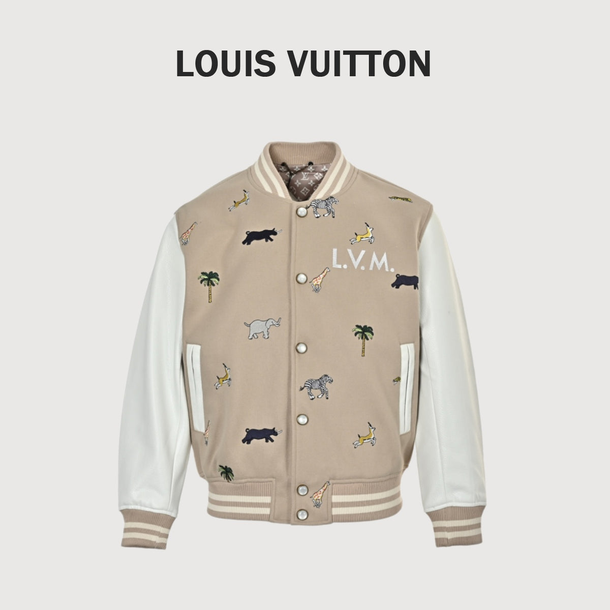 Louis Vuitton Animal-Embroidered Varsity Jacket | Beige & Ivory