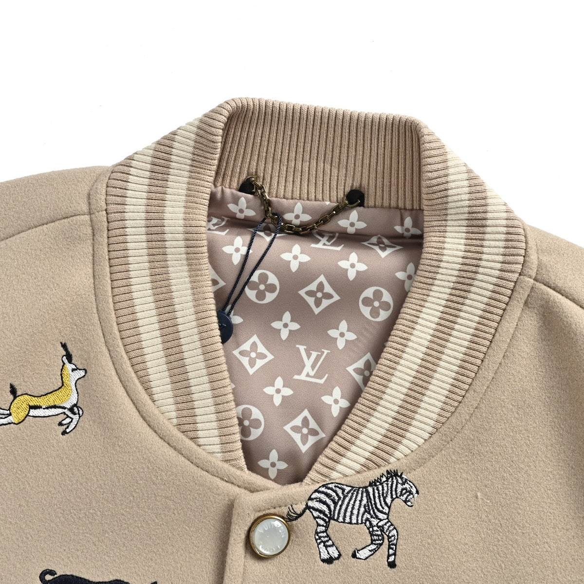 Louis Vuitton Animal-Embroidered Varsity Jacket | Beige & Ivory