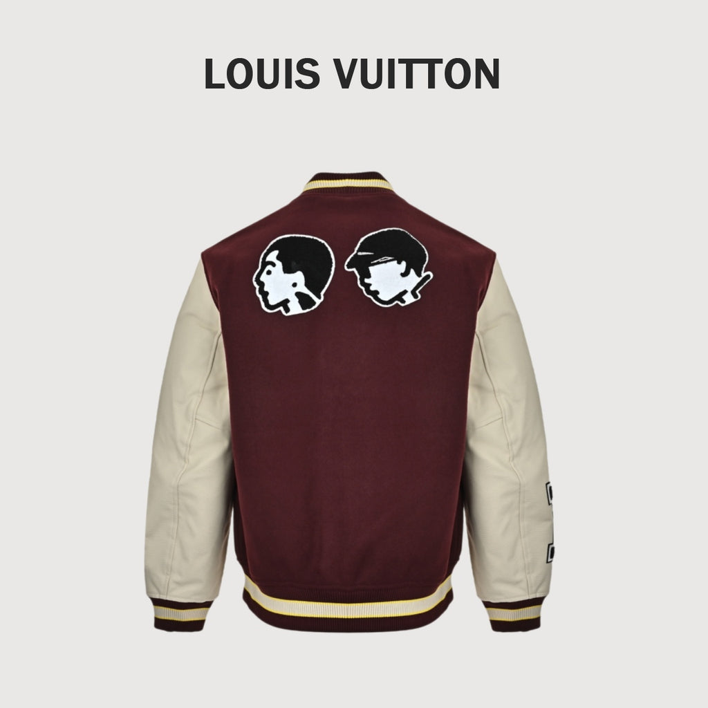 Louis Vuitton Embroidered Letter-Emblem Varsity Jacket | Burgundy & Cream