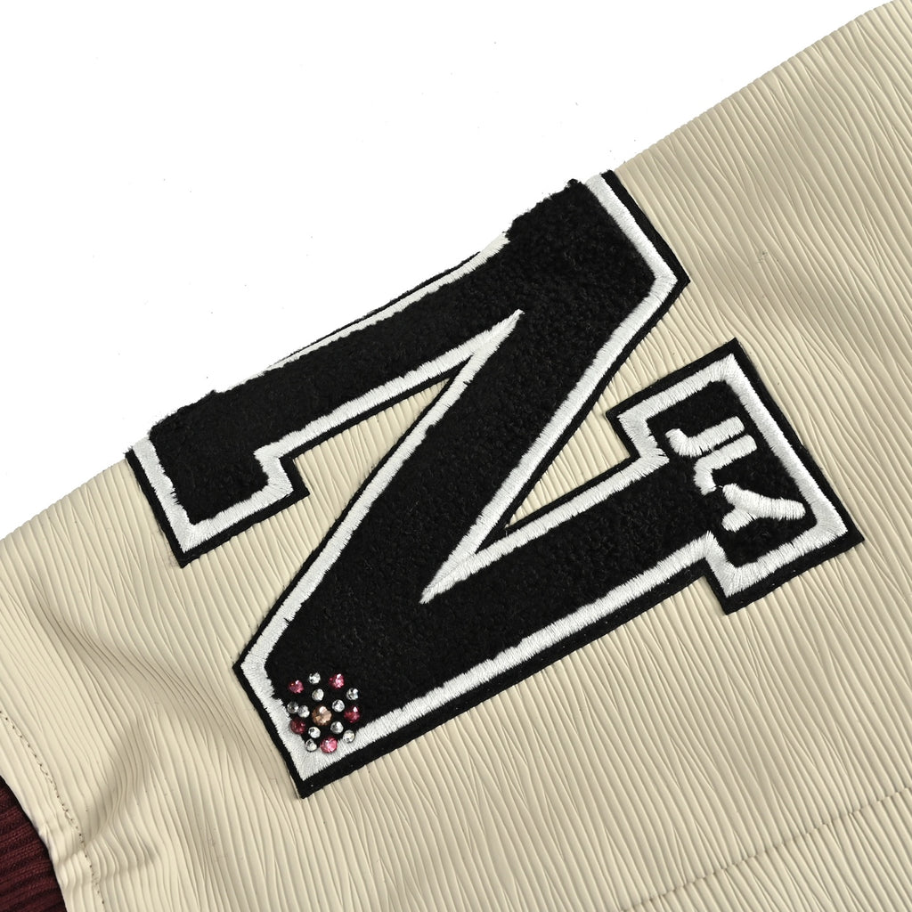 Louis Vuitton Embroidered Letter-Emblem Varsity Jacket | Burgundy & Cream