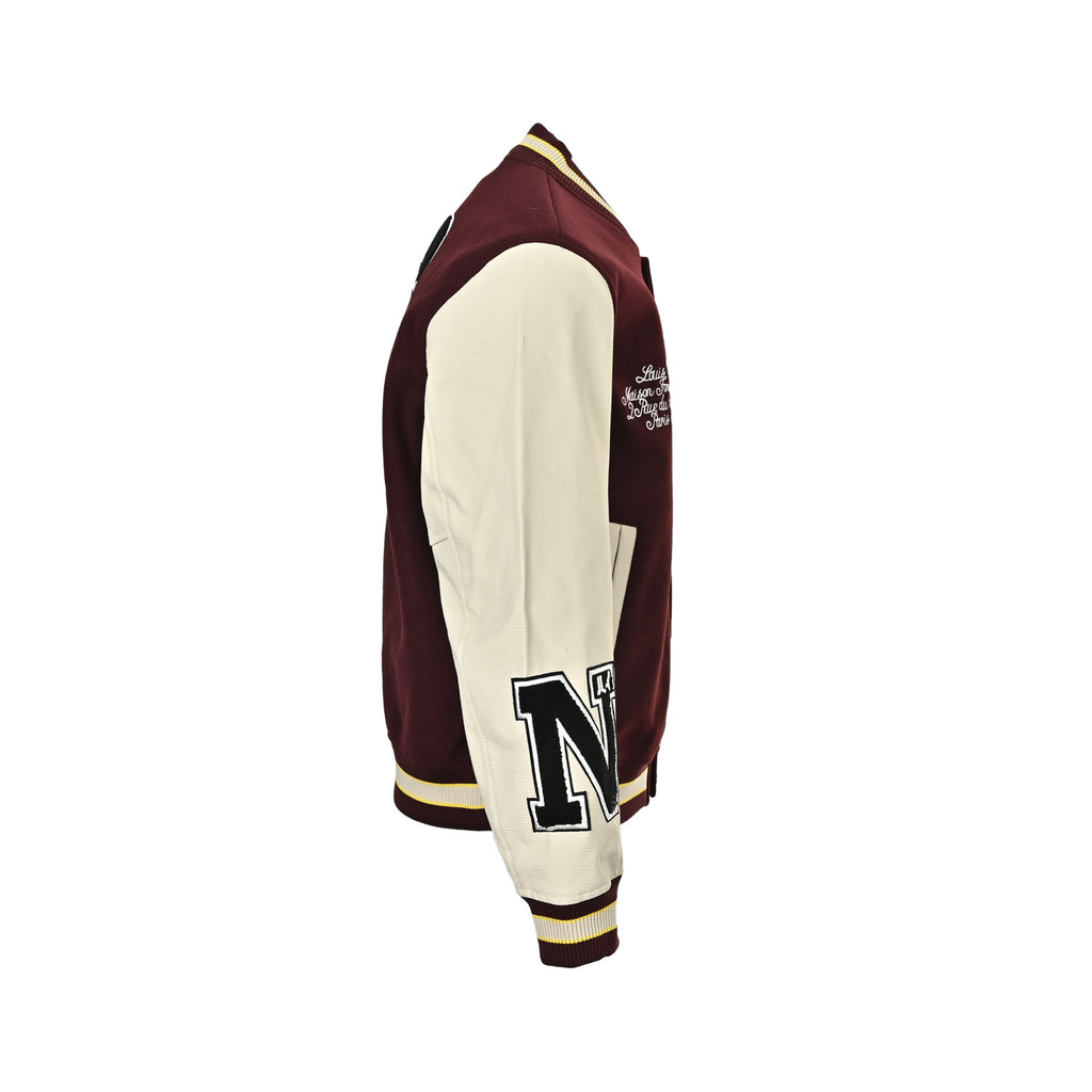 Louis Vuitton Embroidered Letter-Emblem Varsity Jacket | Burgundy & Cream