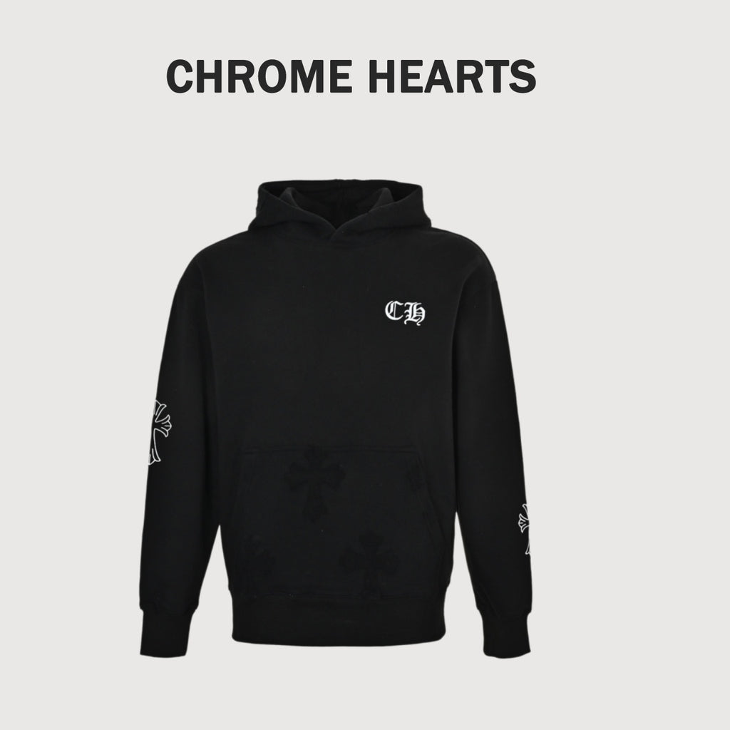 Chrome Hearts Laser-Etched Cross Pullover Hoodie | Black