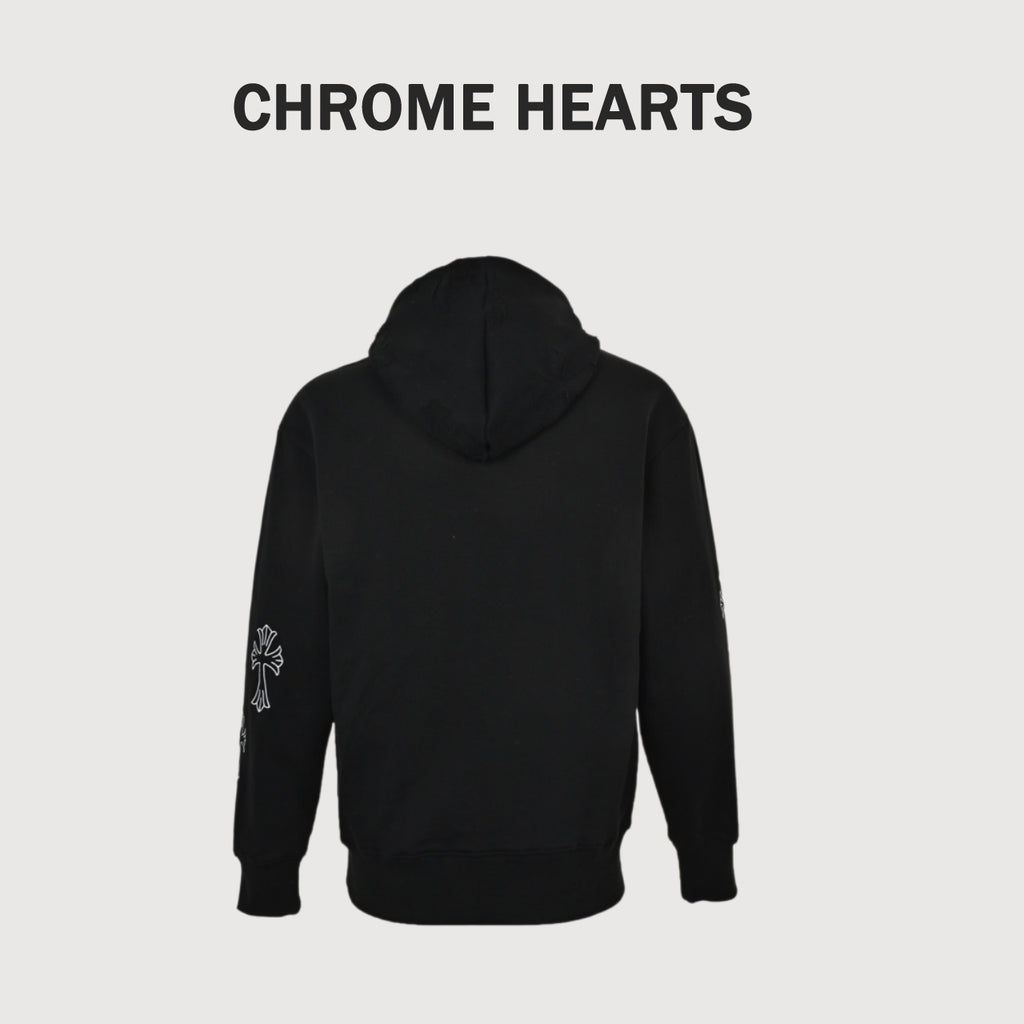 Chrome Hearts Laser-Etched Cross Pullover Hoodie | Black