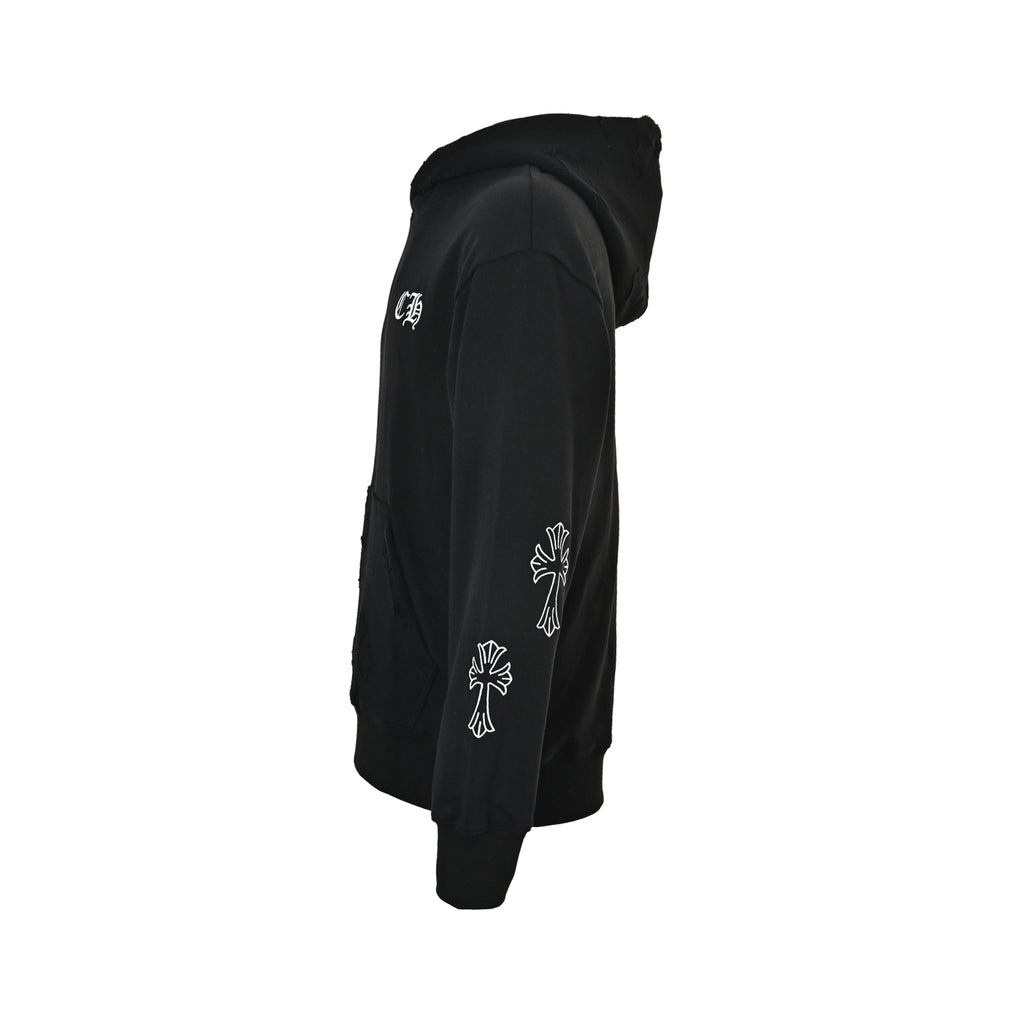 Chrome Hearts Laser-Etched Cross Pullover Hoodie | Black