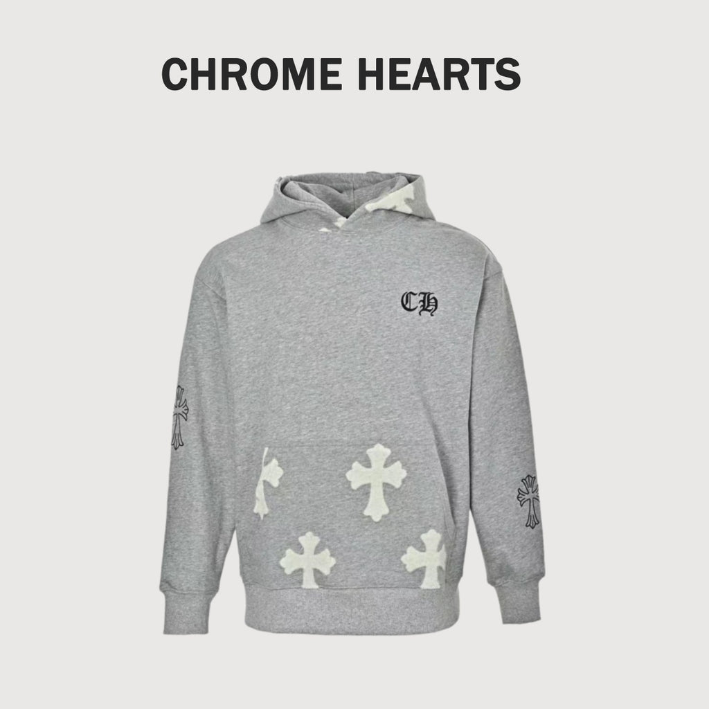 Chrome Hearts Laser-Etched Cross Pullover Hoodie | Grey
