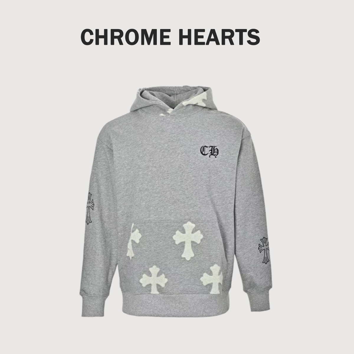 Chrome Hearts Laser-Etched Cross Pullover Hoodie | Grey