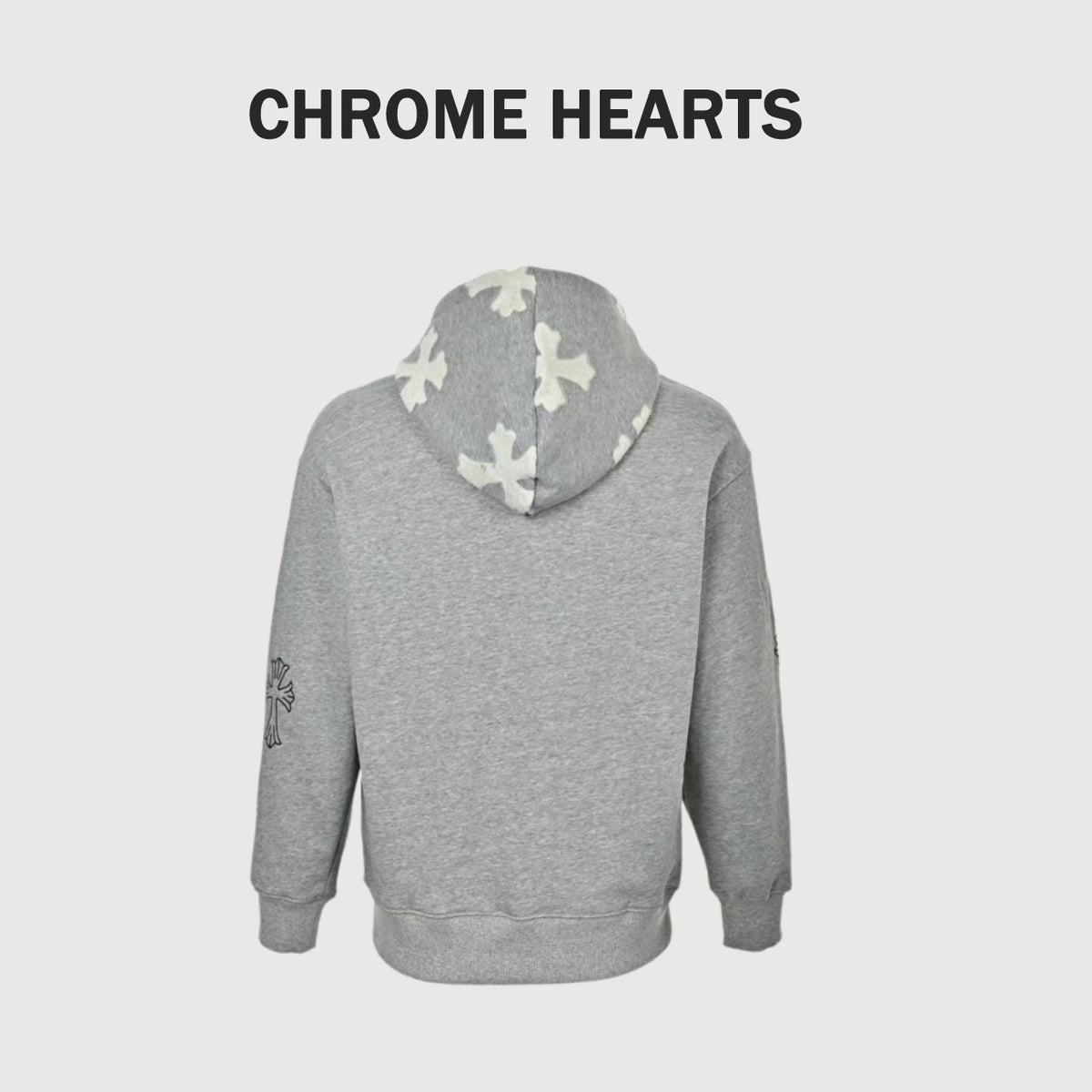 Chrome Hearts Laser-Etched Cross Pullover Hoodie | Grey