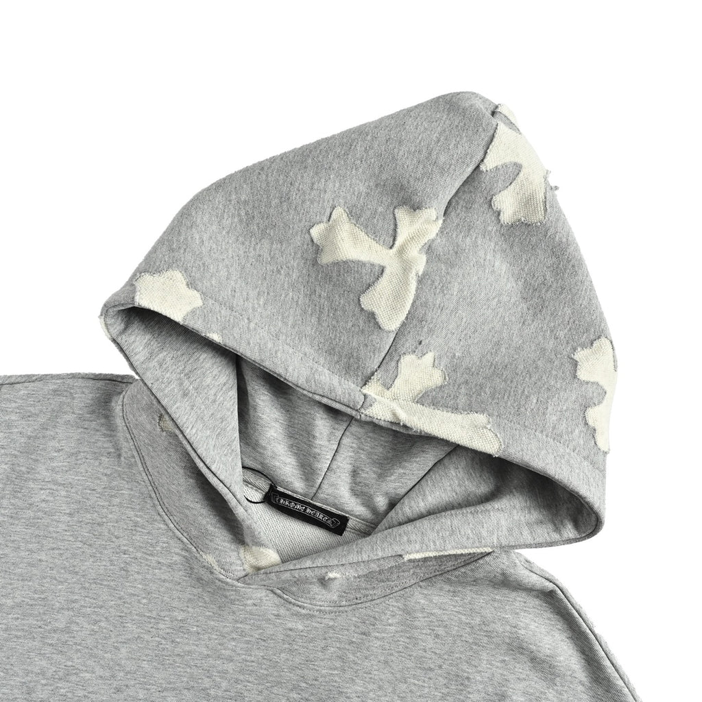 Chrome Hearts Laser-Etched Cross Pullover Hoodie | Grey