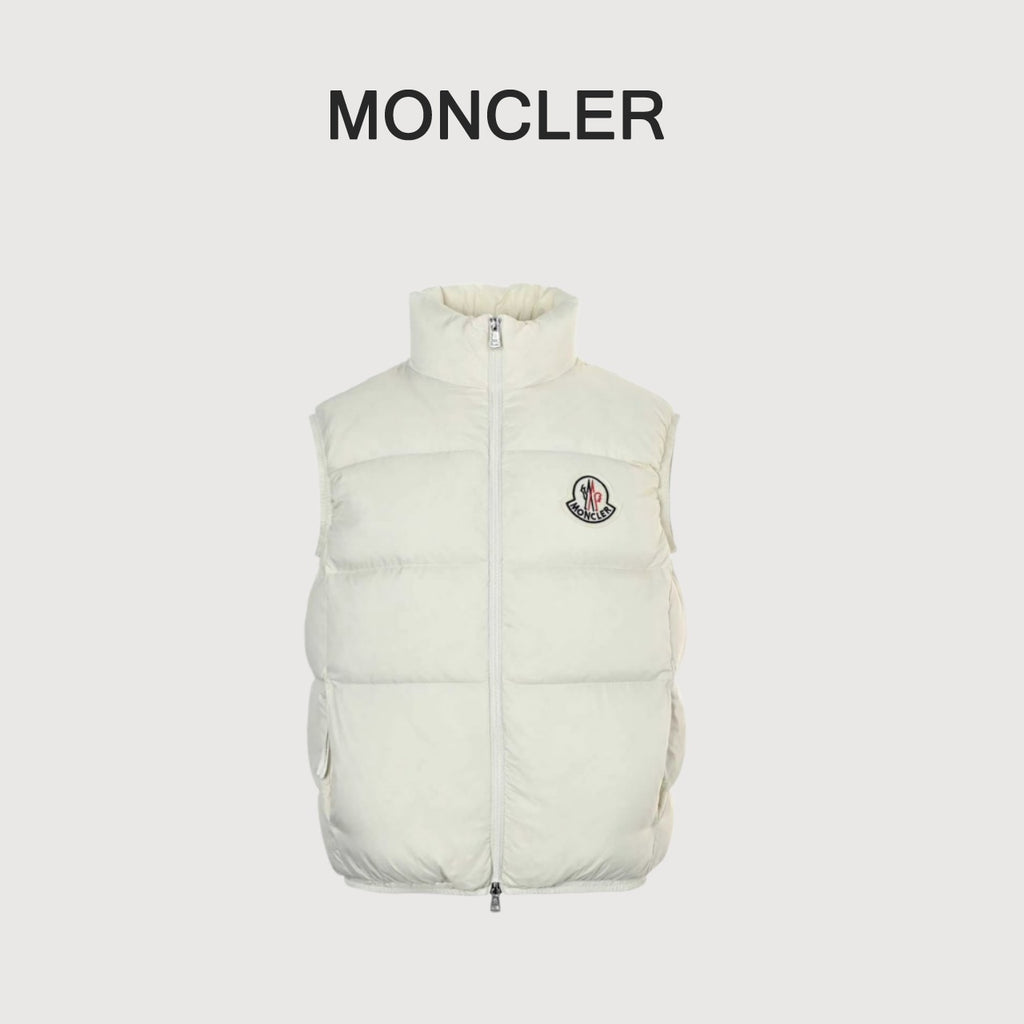 Moncler Alma Large-Logo Quilted Down Vest | Ivory