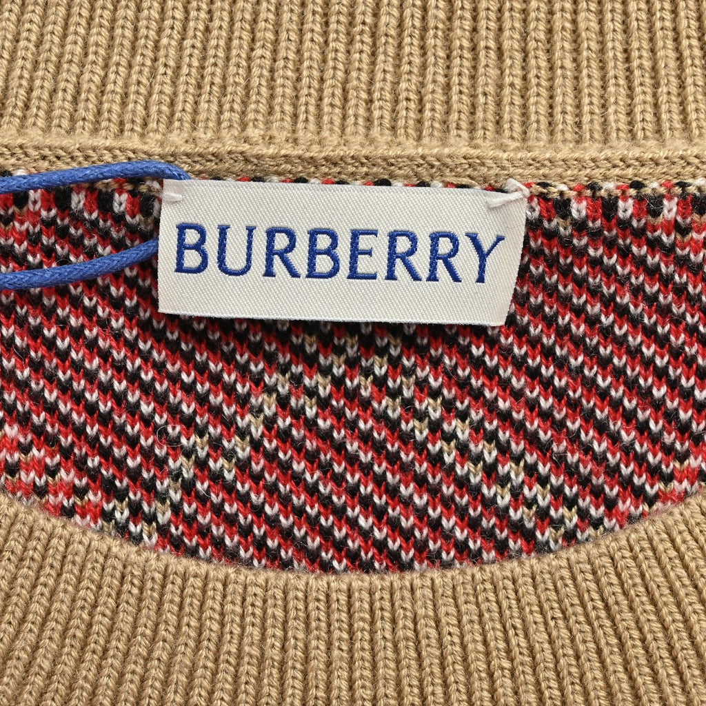 Burberry Diagonal Check Crewneck Knit Sweater | Camel