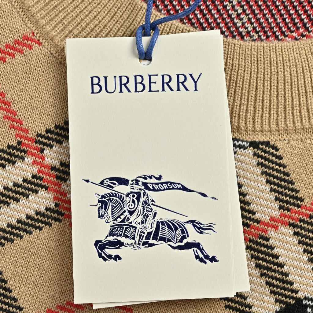 Burberry Diagonal Check Crewneck Knit Sweater | Camel