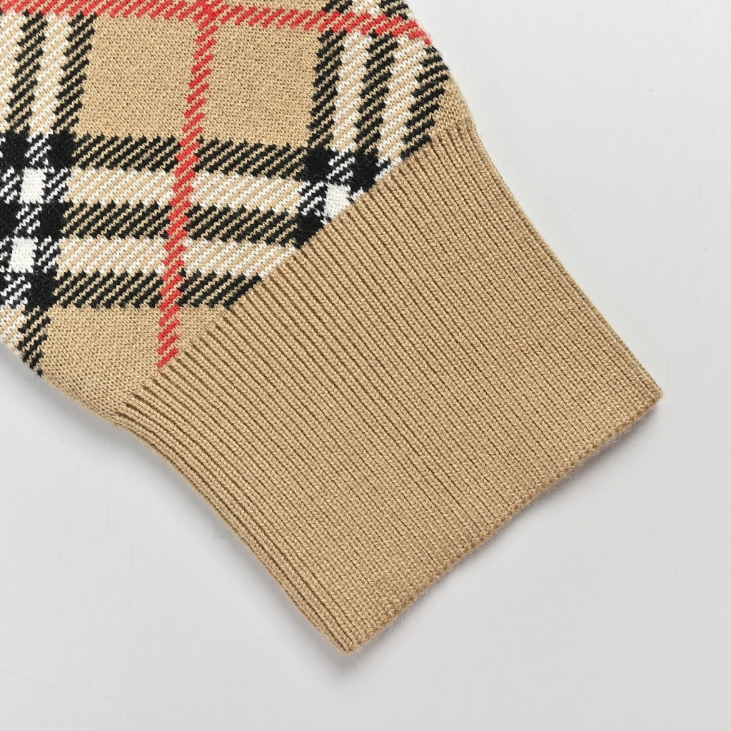 Burberry Diagonal Check Crewneck Knit Sweater | Camel
