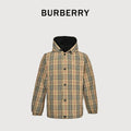 Burberry Reversible Check Hooded Jacket with Silicone Knight Detail | Black & Beige