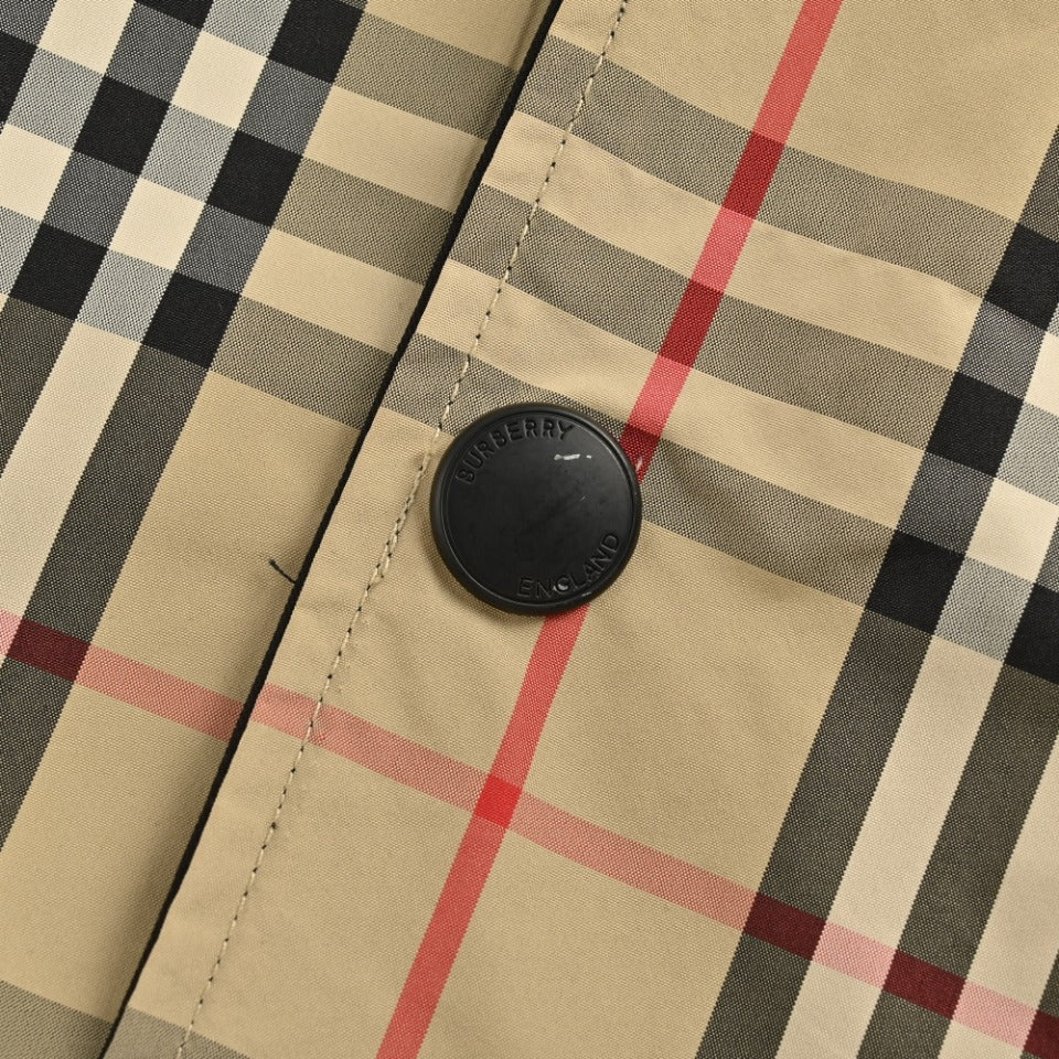 Burberry Reversible Check Hooded Jacket with Silicone Knight Detail | Black & Beige