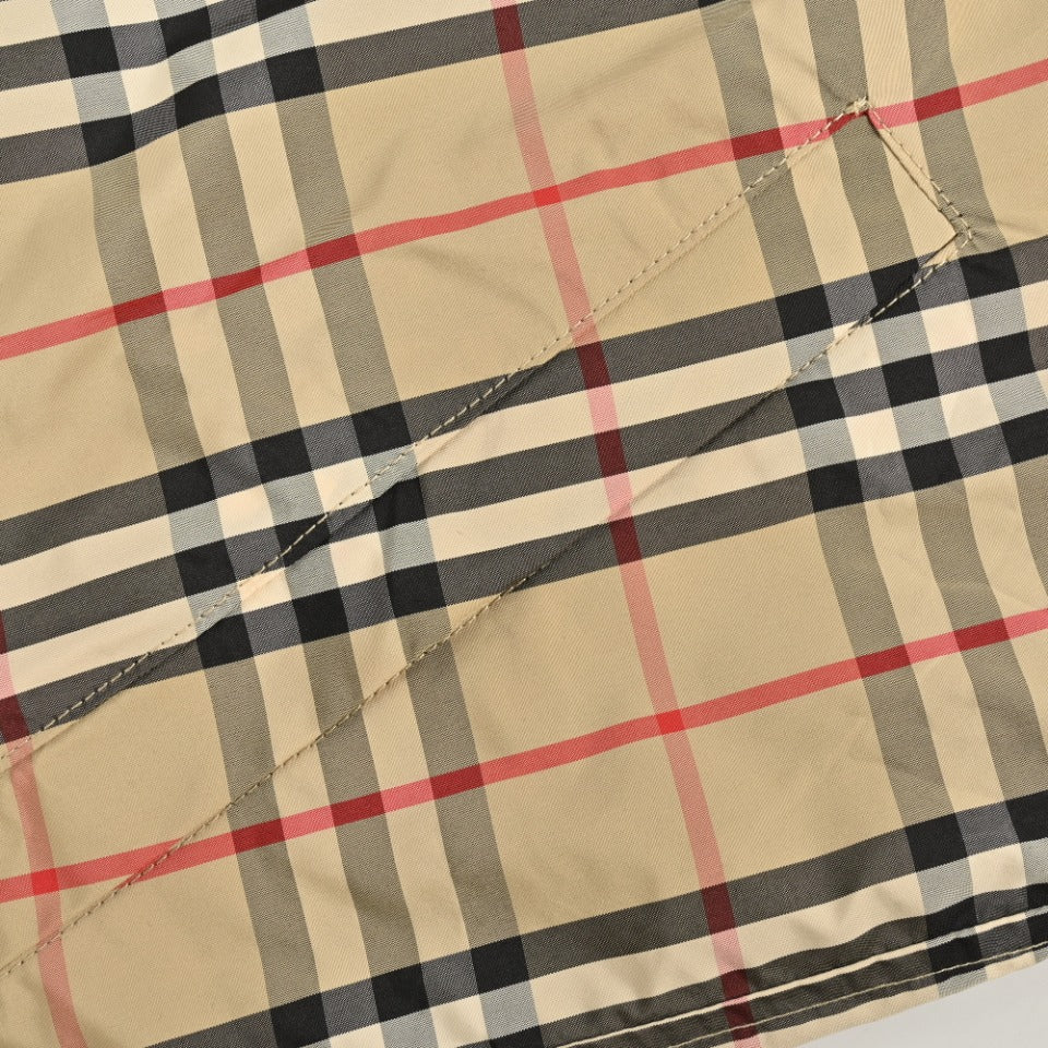 Burberry Reversible Check Hooded Jacket with Silicone Knight Detail | Black & Beige