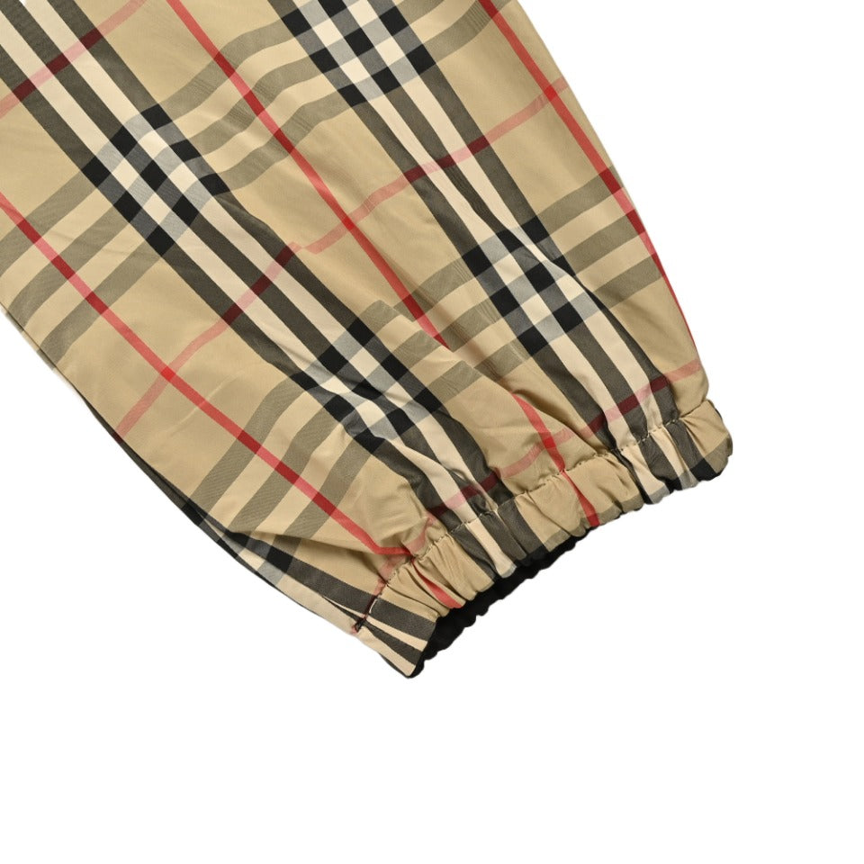 Burberry Reversible Check Hooded Jacket with Silicone Knight Detail | Black & Beige