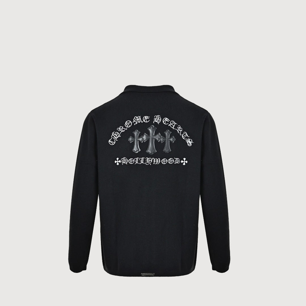 Chrome Hearts Cross & Gothic-Letter Embroidered Cardigan Jacket | Black
