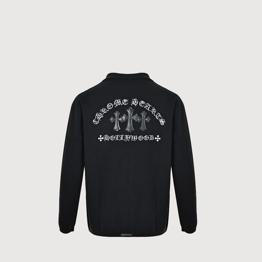 Chrome Hearts Cross & Gothic-Letter Embroidered Cardigan Jacket | Black