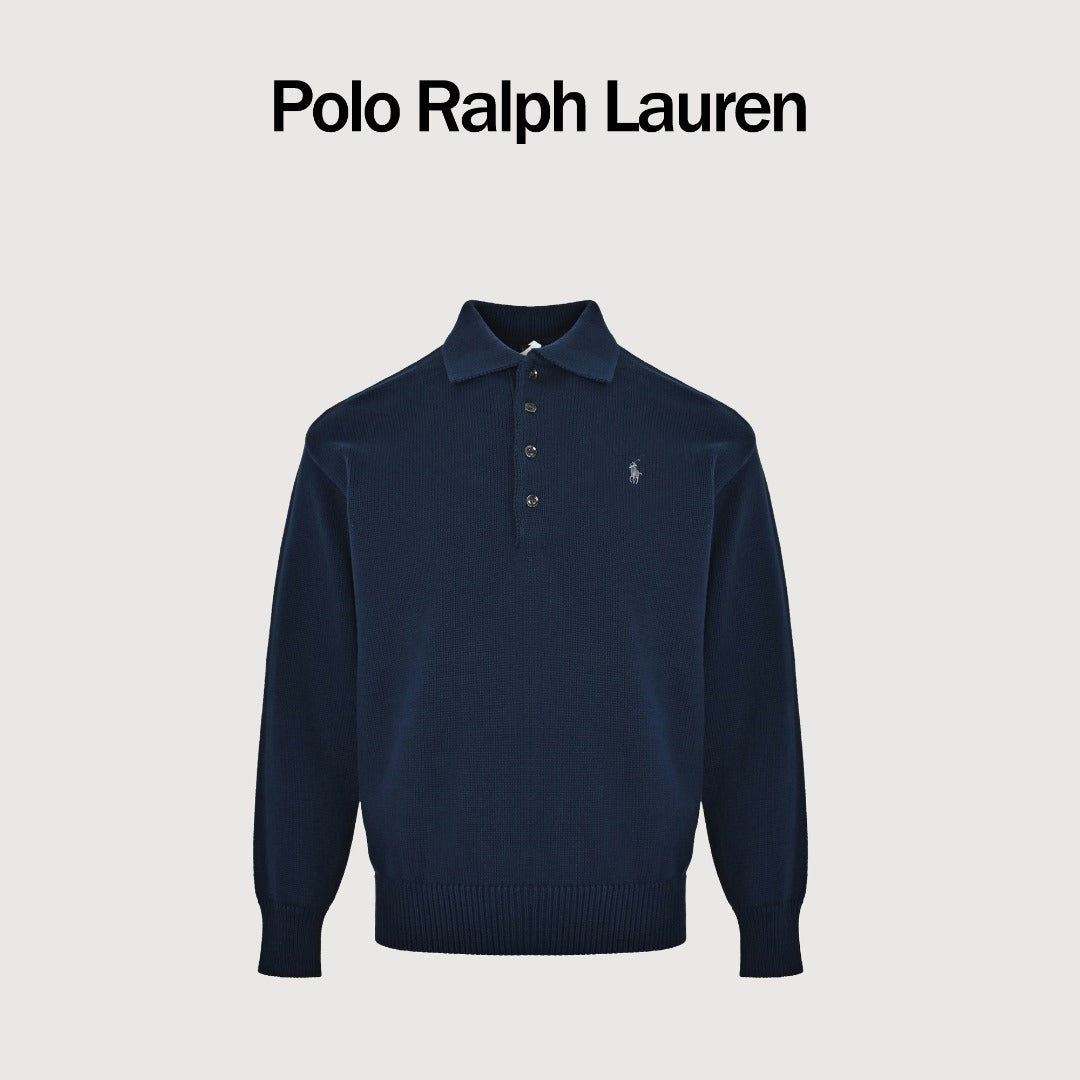 Ralph Lauren Pony-Logo Four-Button Polo Sweater | Dark Navy