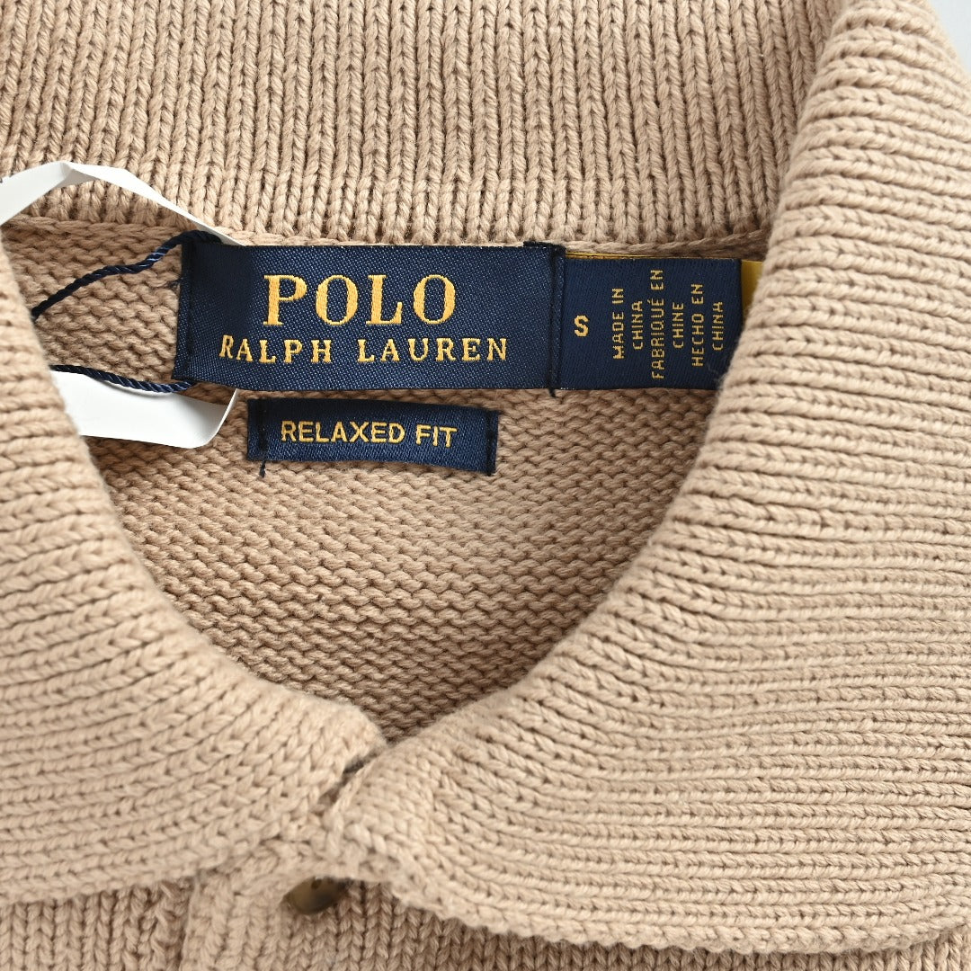 Ralph Lauren Pony-Logo Four-Button Polo Sweater | Khaki