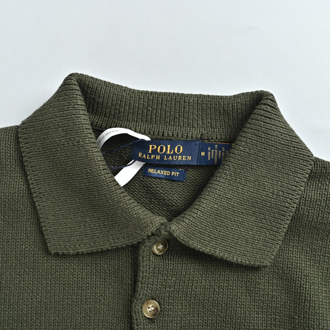 Ralph Lauren Pony-Logo Four-Button Polo Sweater | Green
