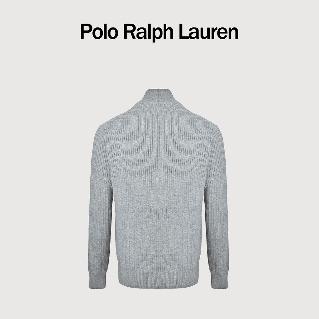 Ralph Lauren Pony-Logo Fine-Ribbed Full-Zip Sweater Jacket | Grey