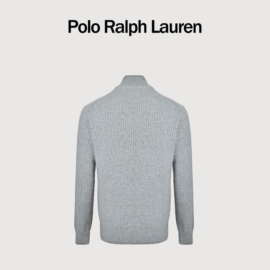 Ralph Lauren Pony-Logo Fine-Ribbed Full-Zip Sweater Jacket | Grey