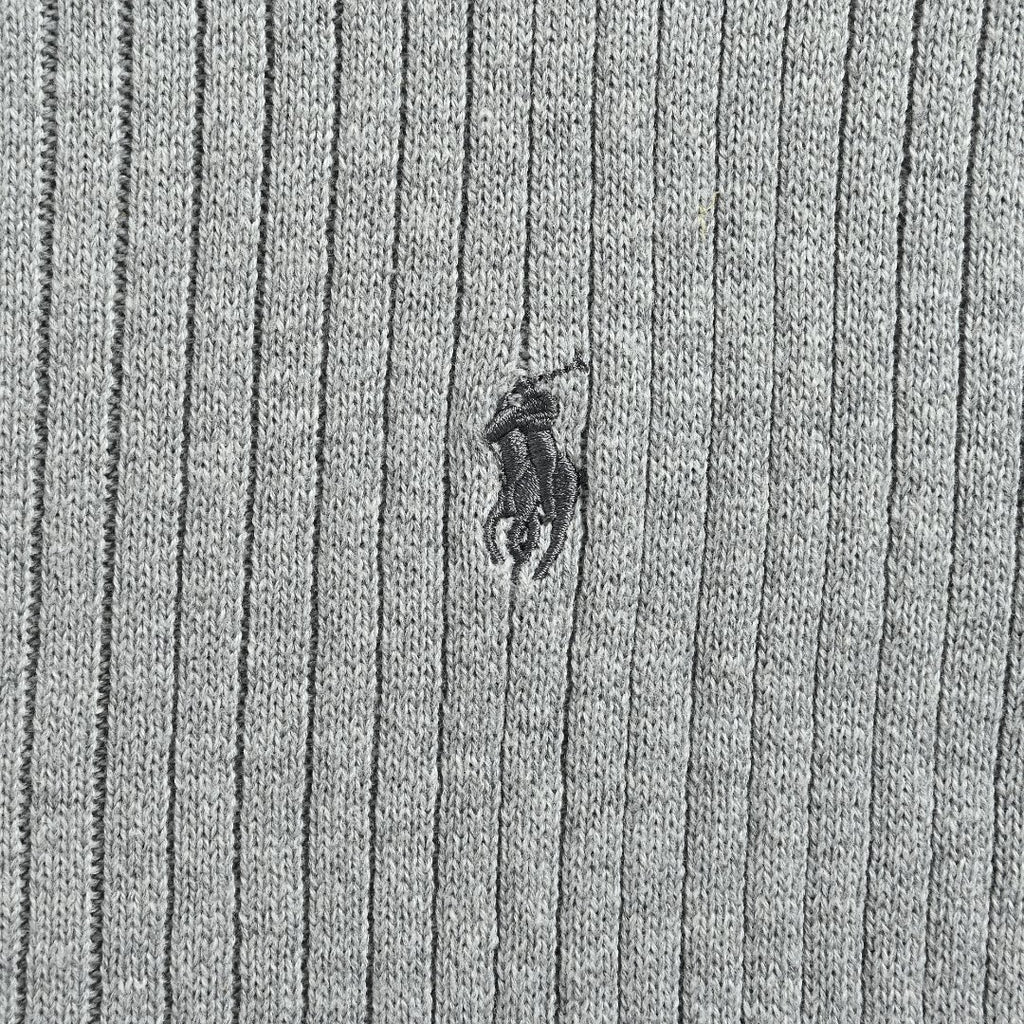 Ralph Lauren Pony-Logo Fine-Ribbed Full-Zip Sweater Jacket | Grey