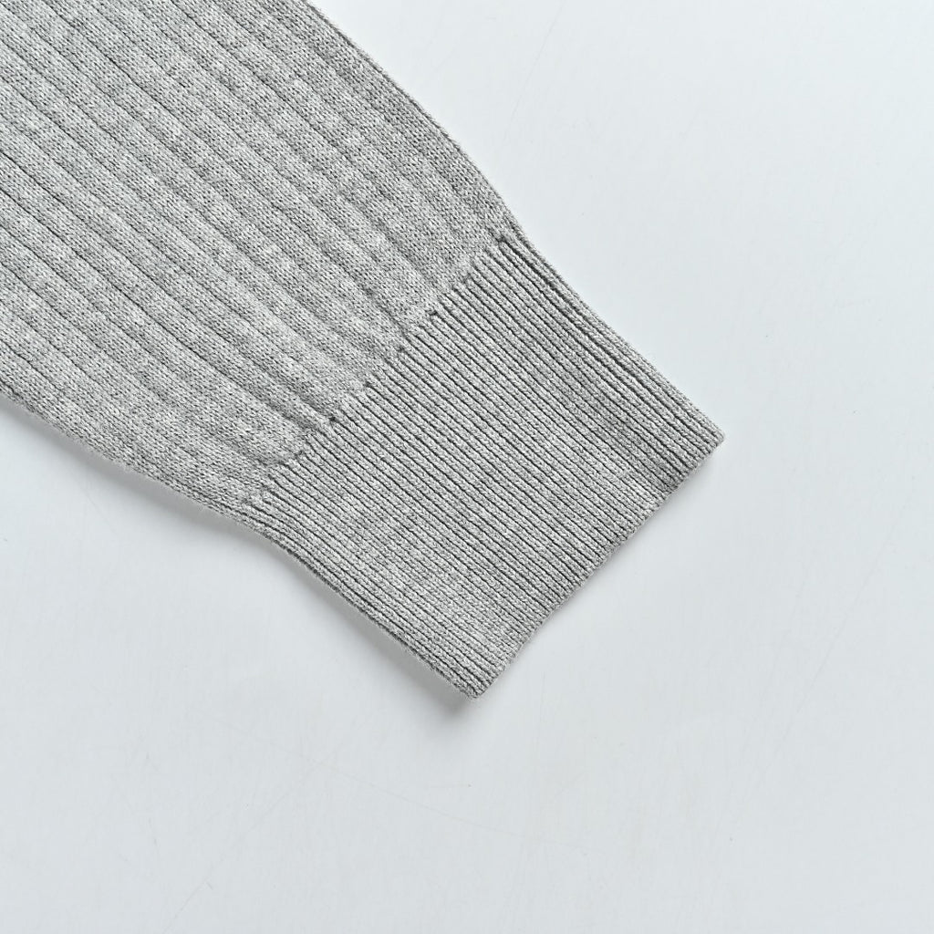 Ralph Lauren Pony-Logo Fine-Ribbed Full-Zip Sweater Jacket | Grey