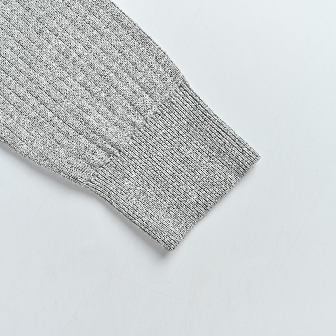 Ralph Lauren Pony-Logo Fine-Ribbed Full-Zip Sweater Jacket | Grey