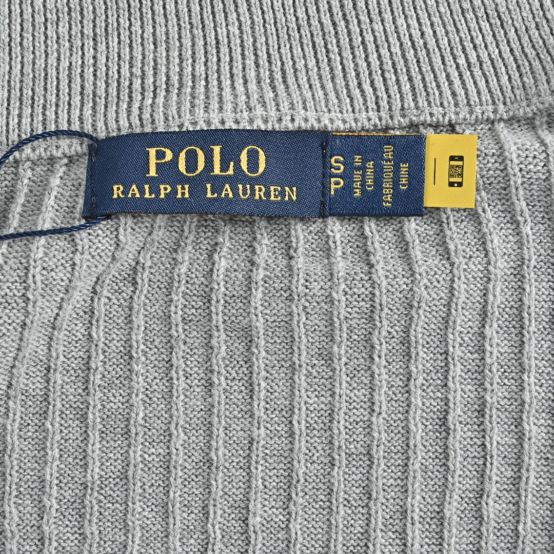 Ralph Lauren Pony-Logo Fine-Ribbed Full-Zip Sweater Jacket | Grey