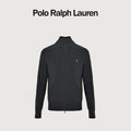 Ralph Lauren Pony-Logo Fine-Ribbed Full-Zip Sweater Jacket | Black