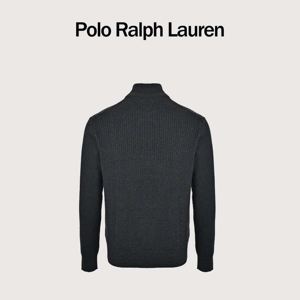 Ralph Lauren Pony-Logo Fine-Ribbed Full-Zip Sweater Jacket | Black