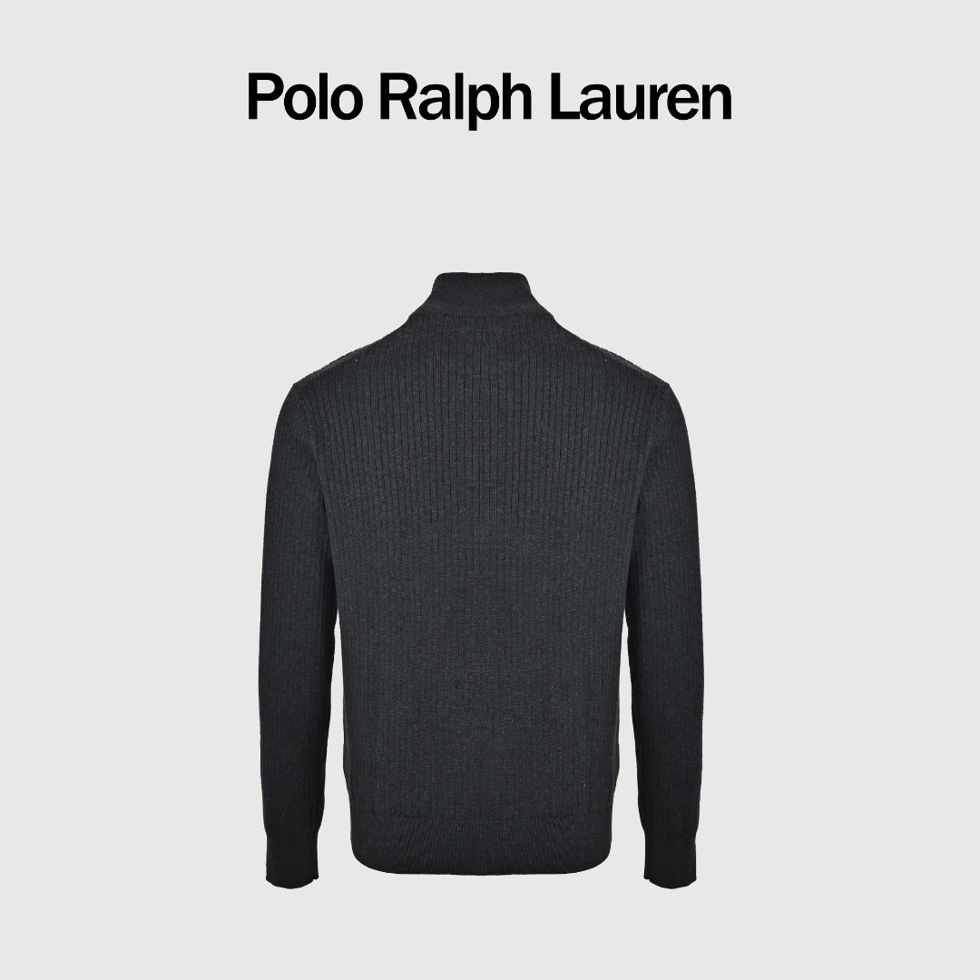 Ralph Lauren Pony-Logo Fine-Ribbed Full-Zip Sweater Jacket | Black