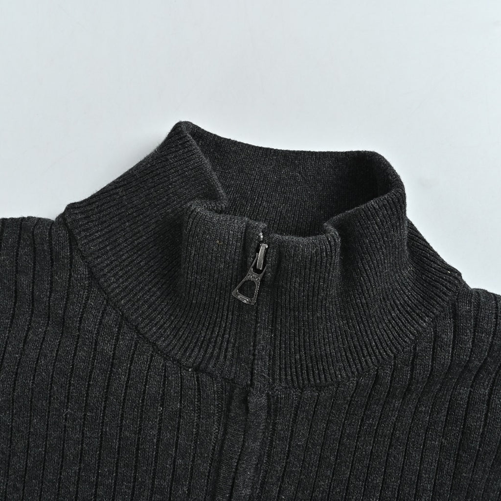 Ralph Lauren Pony-Logo Fine-Ribbed Full-Zip Sweater Jacket | Black