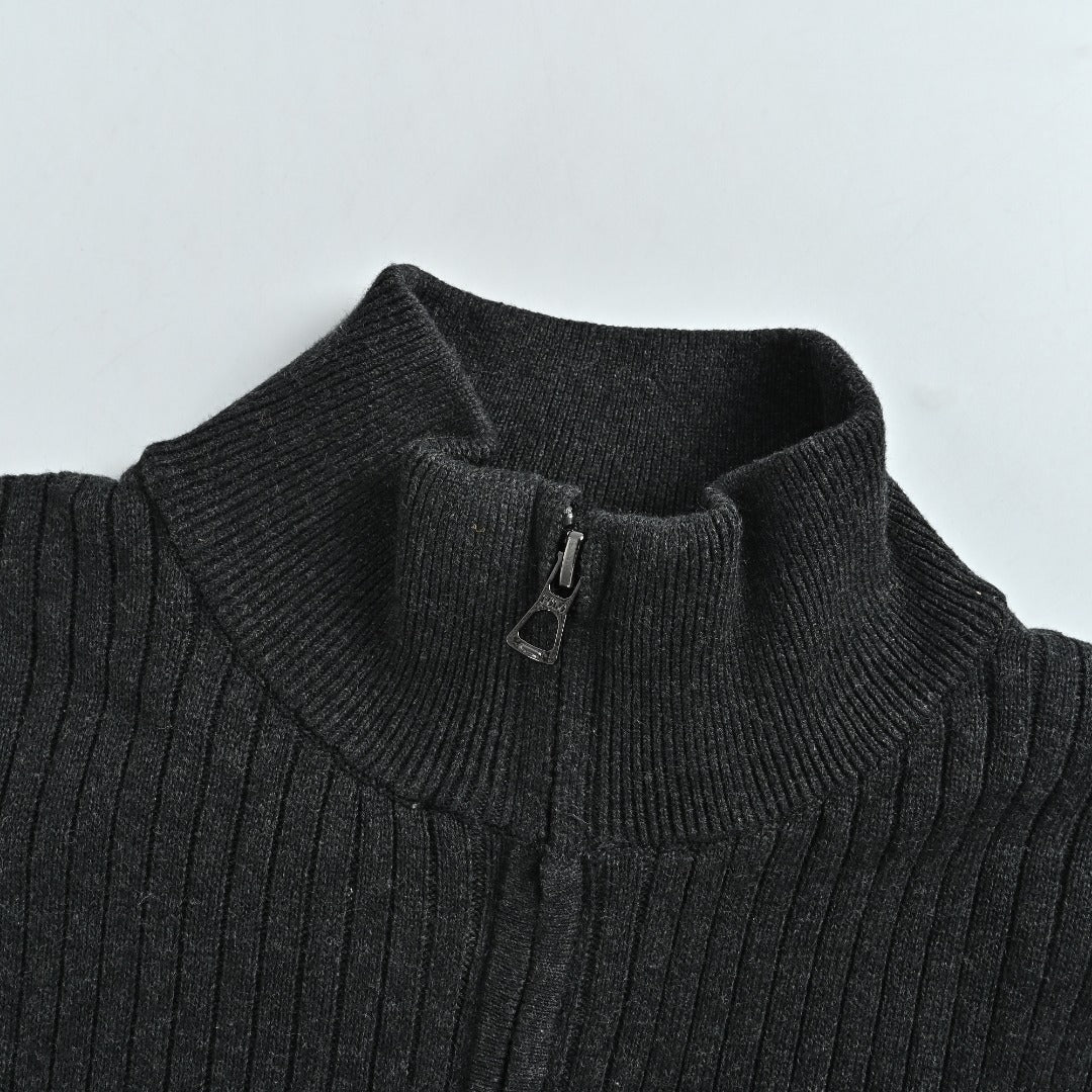 Ralph Lauren Pony-Logo Fine-Ribbed Full-Zip Sweater Jacket | Black