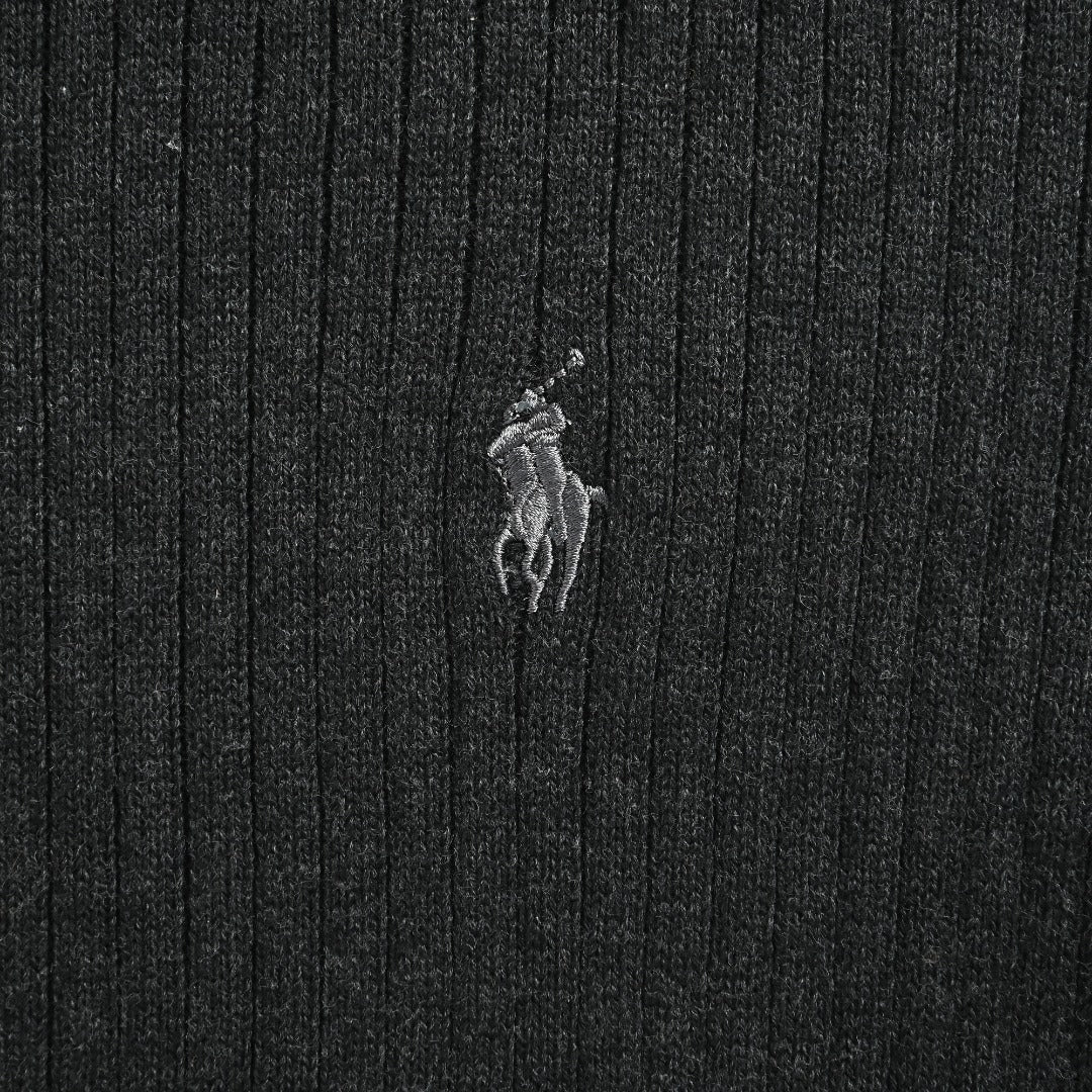 Ralph Lauren Pony-Logo Fine-Ribbed Full-Zip Sweater Jacket | Black